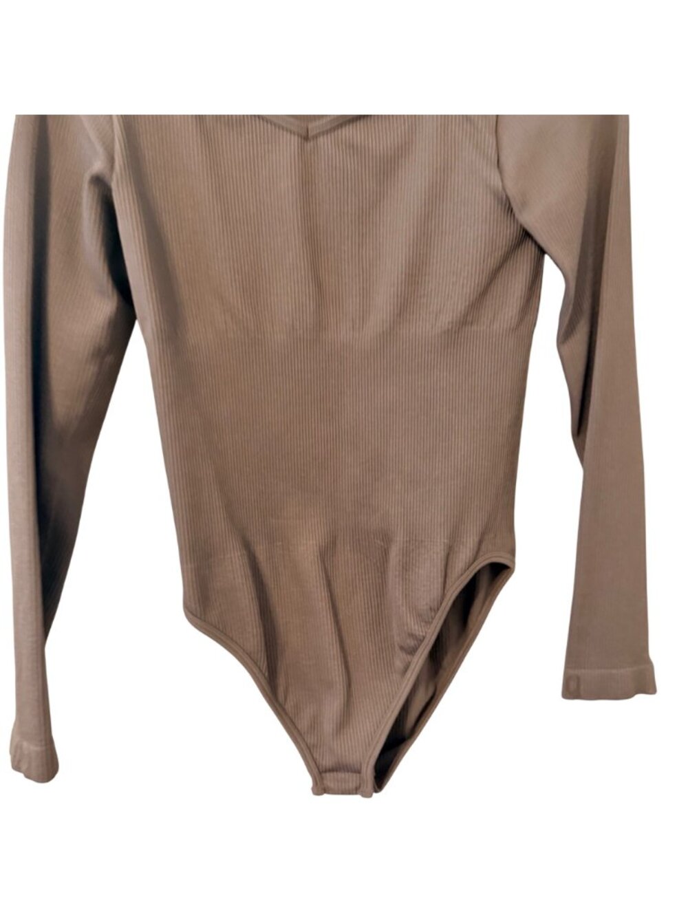 OQQ Womens Light Brown Long-Sleeve Ribbed Bodysuit Sz Large - Picture 2 of 12